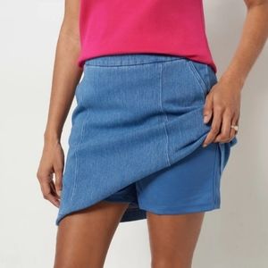 New Isaac Mizrahi Knit Denim Pull-On Jean Skort Skirt Petite PM